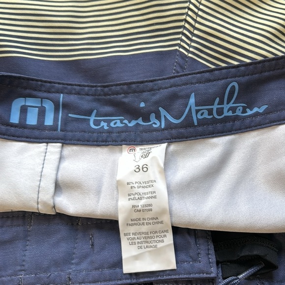 Travis Mathew Brilliance Shorts Blue Yellow Stripe Boardshorts Swim Sz 36 - Picture 8 of 10